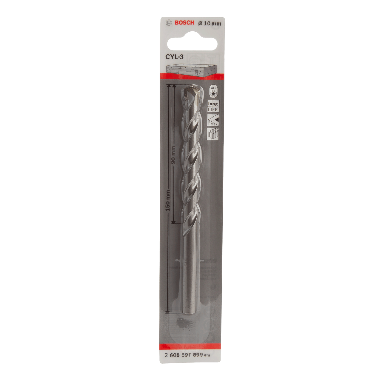 Bosch CYL-3 Silver Percussion Concrete Drill Bit 10 x 90 x 150mm 2608597899