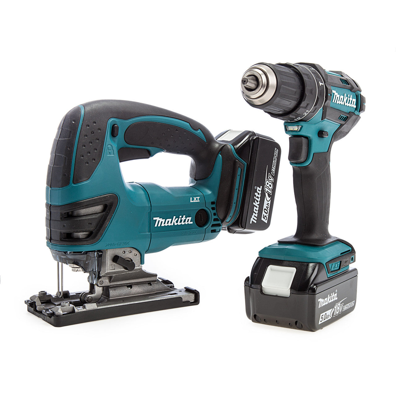 Makita 18V Combi Drill & Jigsaw Twin Pack 2 x 5.0Ah Batts MakPac Case DLX2134TJ