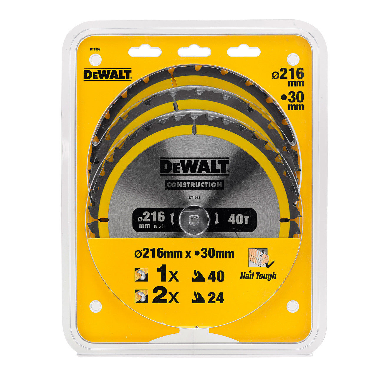 Dewalt Construction Circular Saw Blade Triple Pack 216 x 30mm x 24T & 40T DT1962