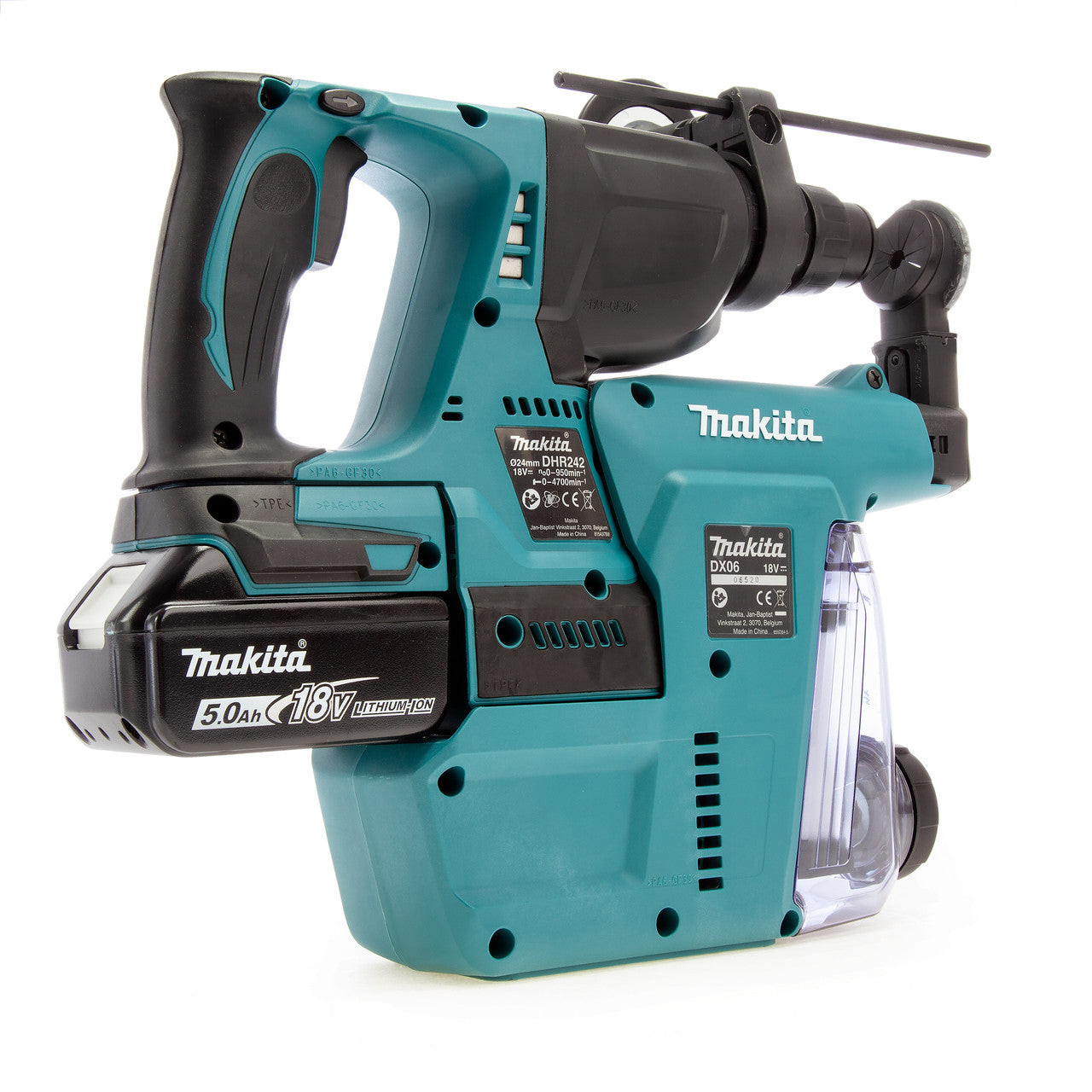 Makita 18V Brushless SDS+ Hammer Drill Dust Extraction 2 x 5.0Ah Batt DHR242RTJW