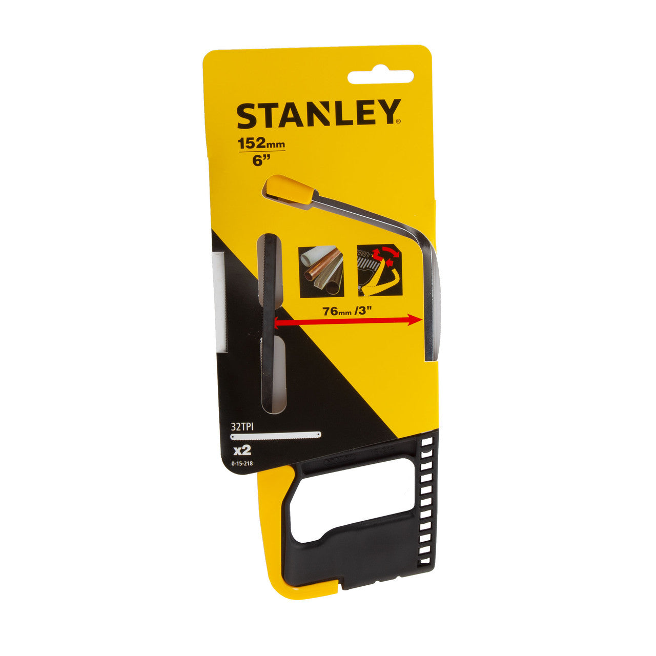 Stanley Junior Hacksaw with 2 Blades 152mm 6" TPI 32 Deep Throat 0-15-218