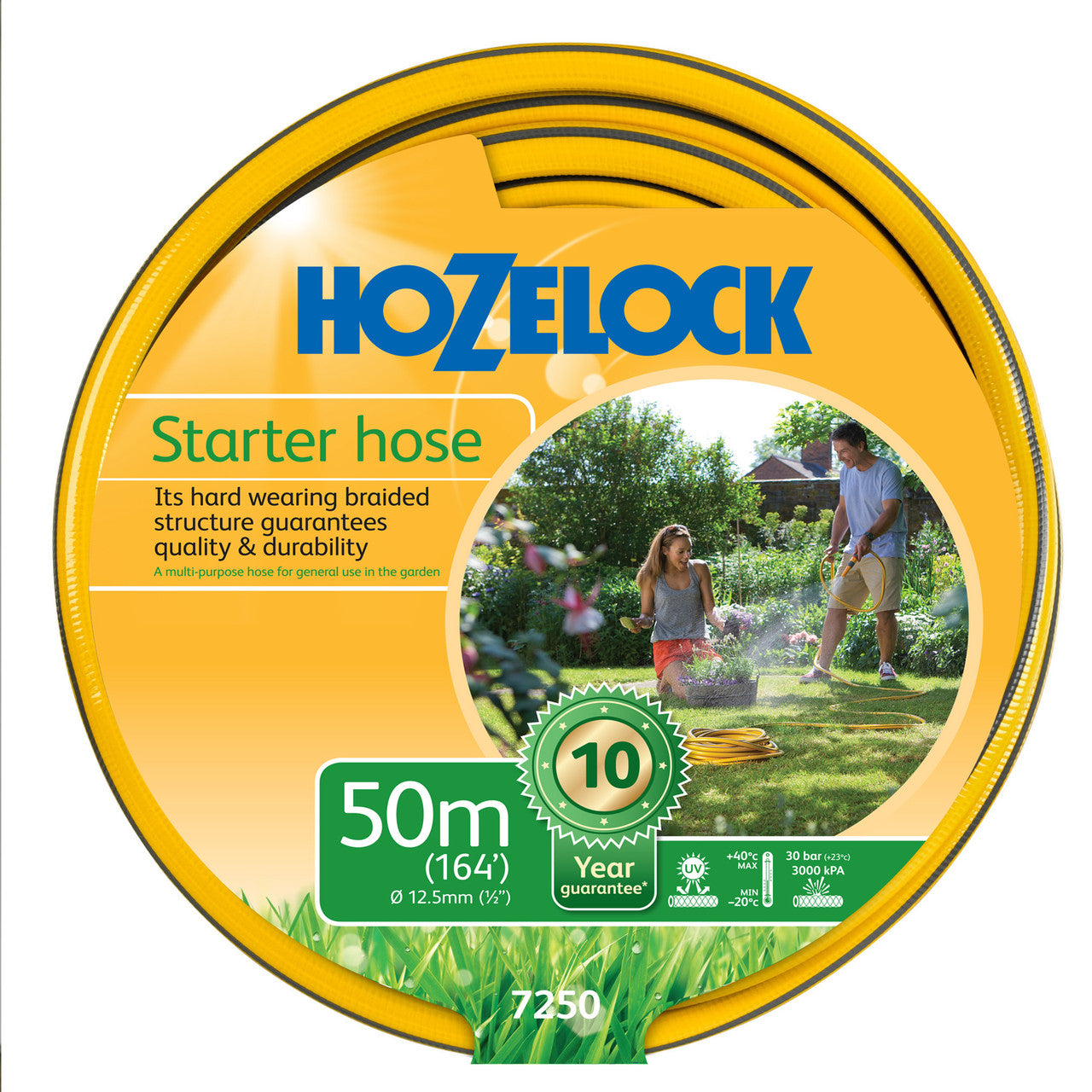 Hozelock Starter Garden Hose 12.5mm x 50 Metres Flexible Braided PVC 7250