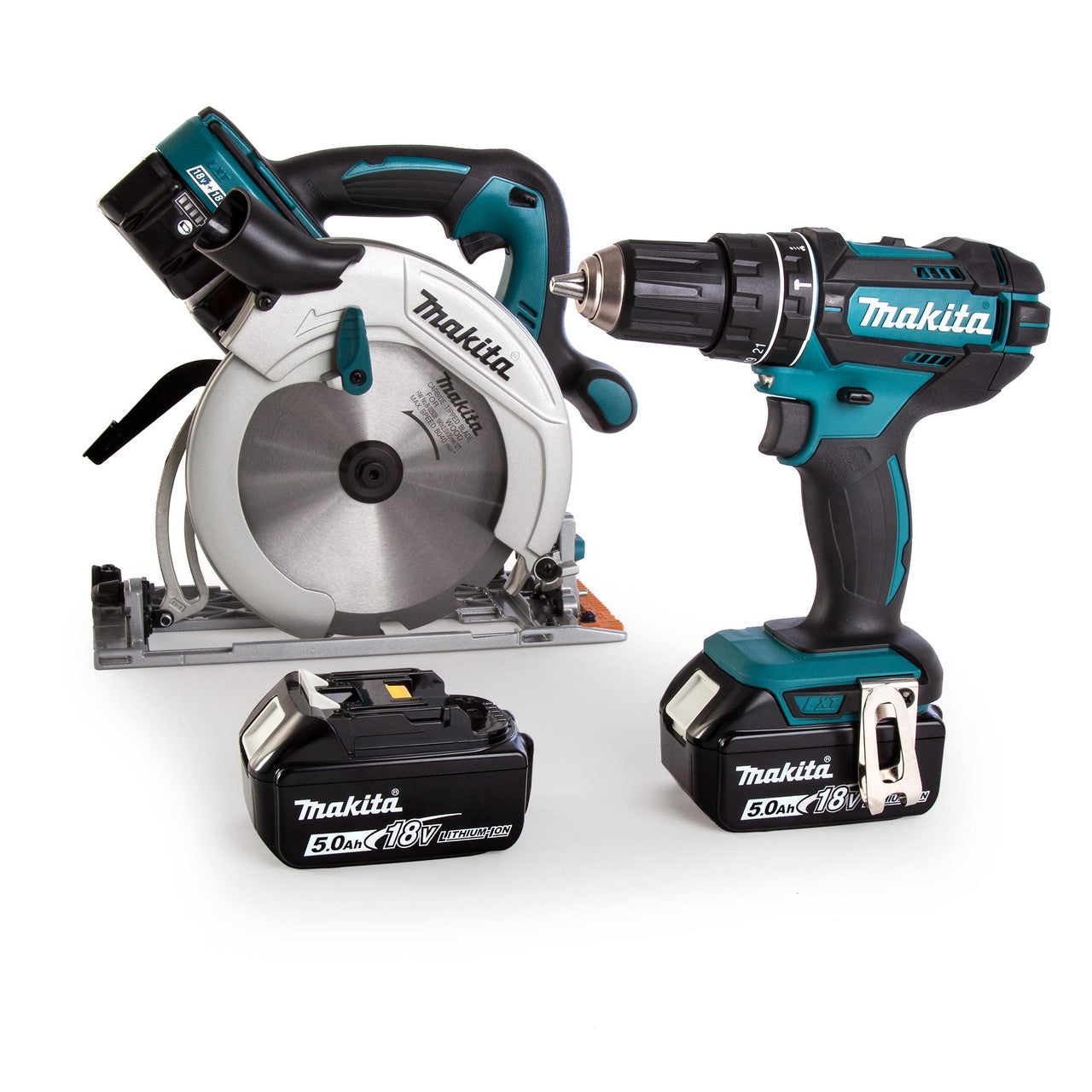 Makita 18/36V Circular Saw & Combi Drill Twin Pack 4 x 5.0Ah Batts DLX2140PTJ