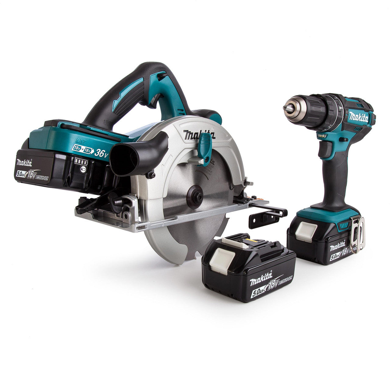 Makita 18/36V Circular Saw & Combi Drill Twin Pack 4 x 5.0Ah Batts DLX2140PTJ