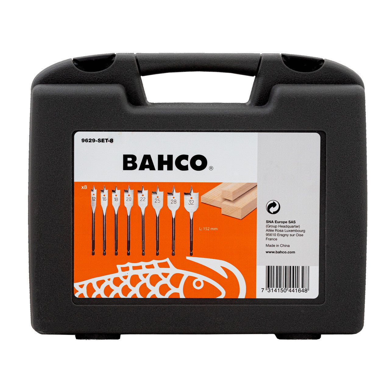 Bahco Flat Drill Bit Set for Wood 8 Piece 12 - 32mm 1/4 inch shank 9629-SET-8