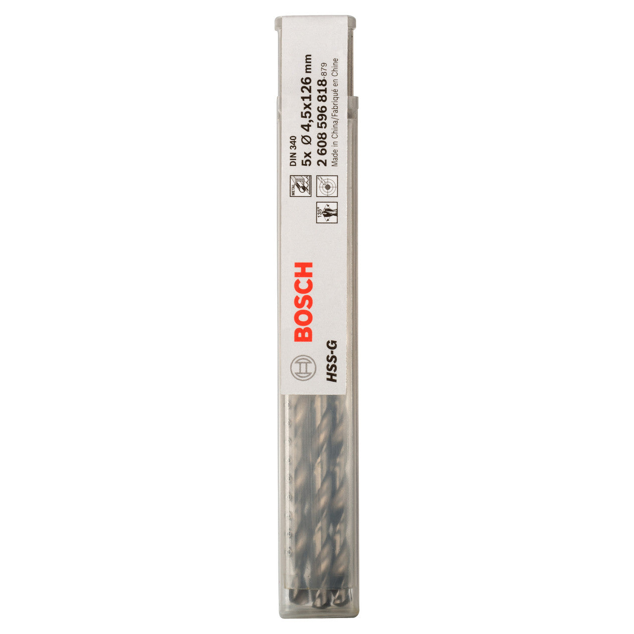 Bosch 2608596818 HSS-G Metal Drill Bits Long Series 4.5mm (Pack Of 5)
