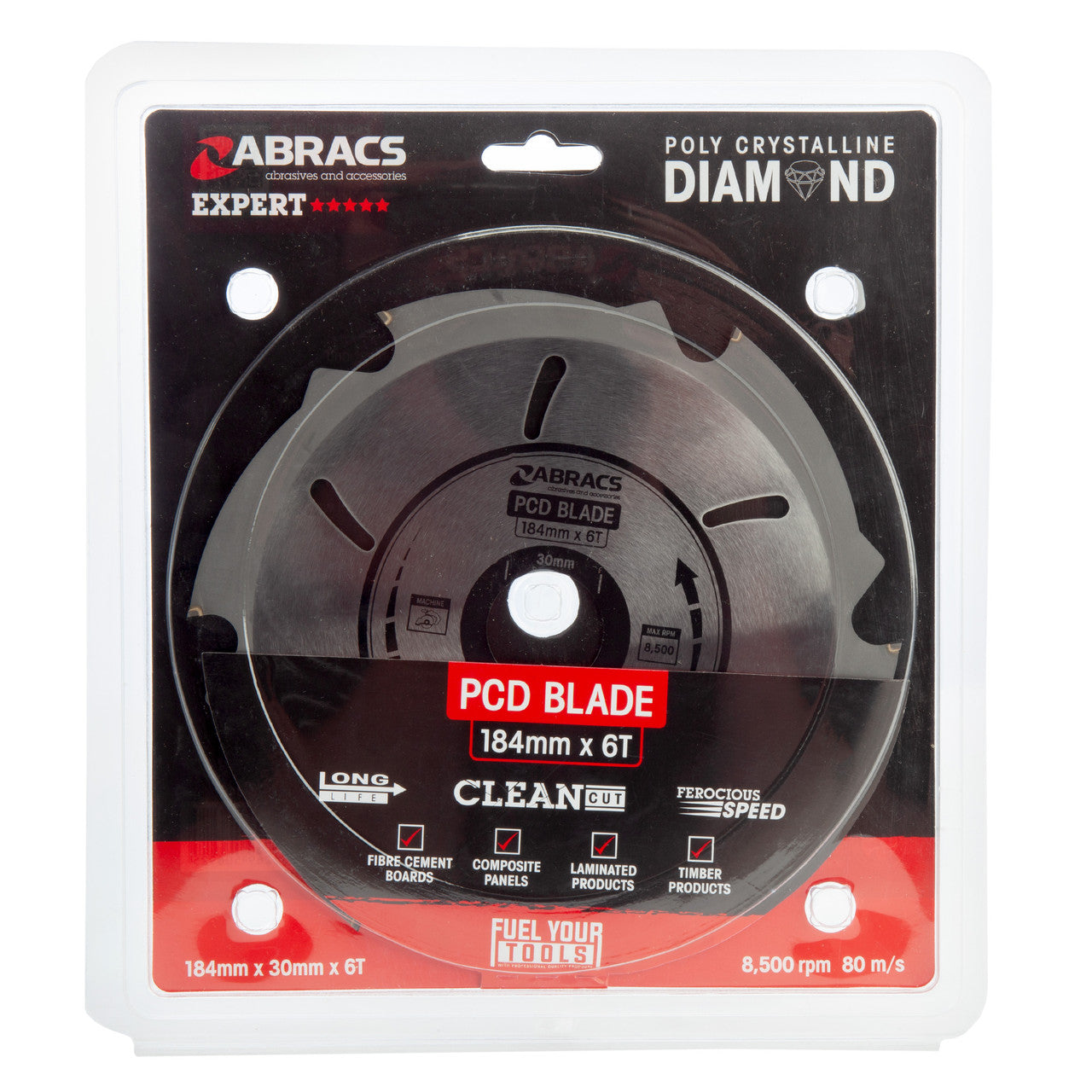 Abracs PDC Circular Saw Blade for Fibre Cement Board 184 x 30mm x 6T PCD1846