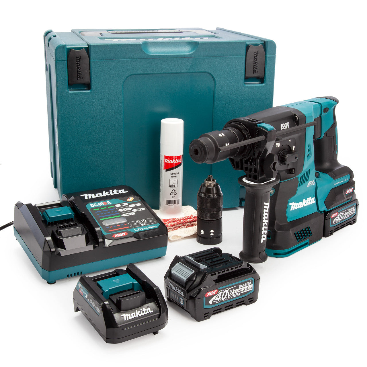 Makita 40VMax XGT Brushless SDS+ Rotary Hammer Drill 2 × 2.5Ah Batts HR004GD203