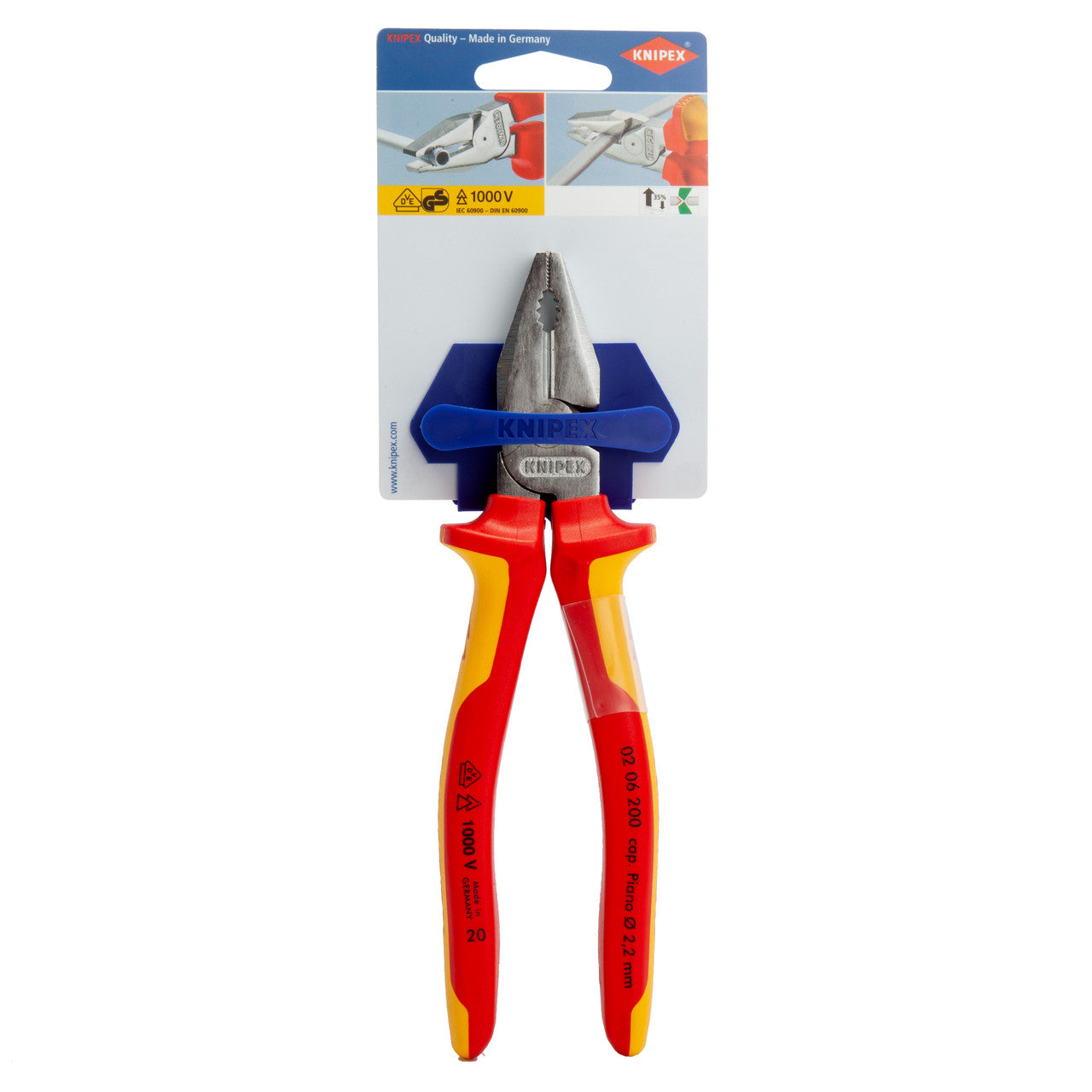 Knipex High Leverage Combination Pliers VDE 1000V 200mm Cuts 2.8 mm 0206200SB