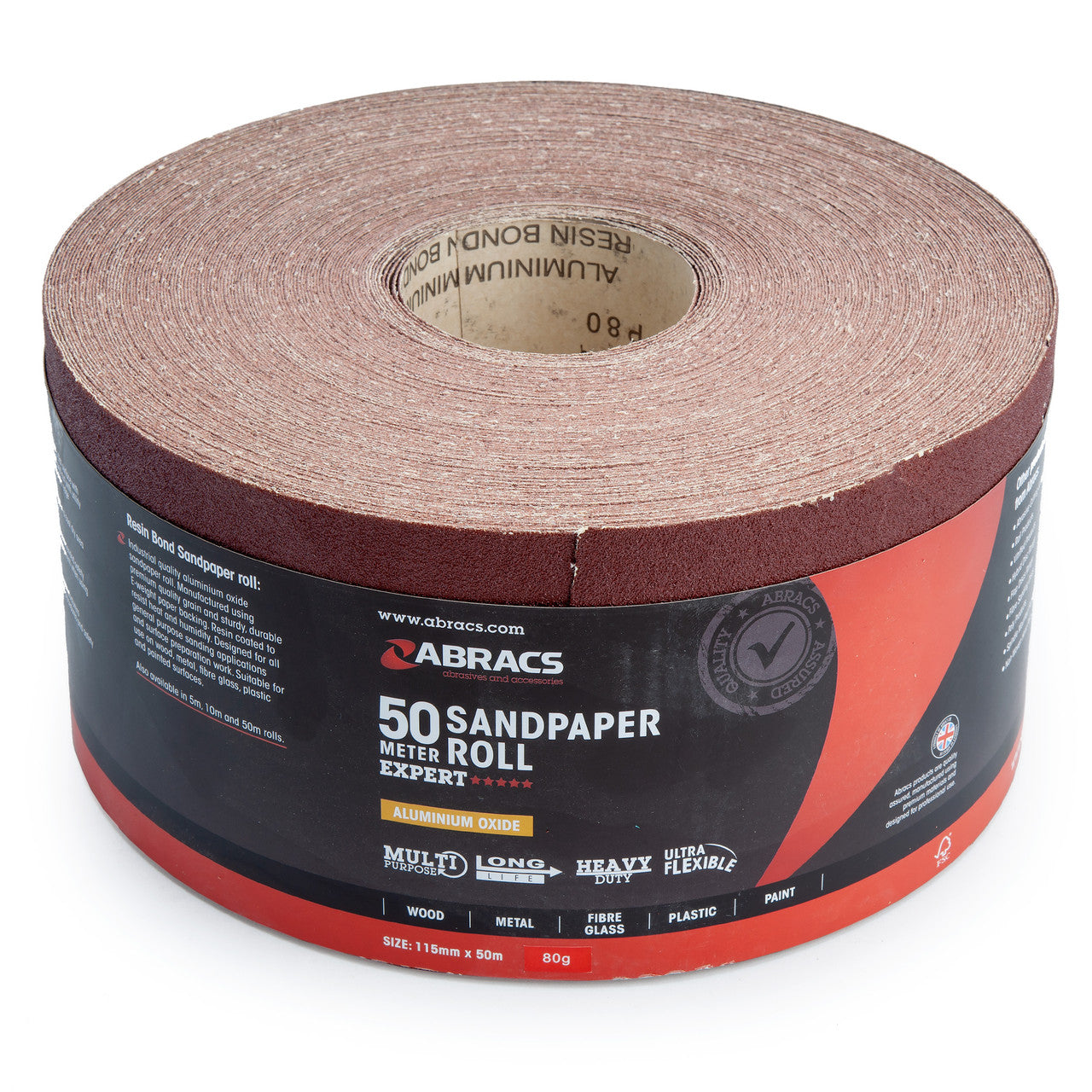 Abracs Sandpaper Roll 80 Grit 115mm × 50 Metres Aluminium Oxide ABS11550080