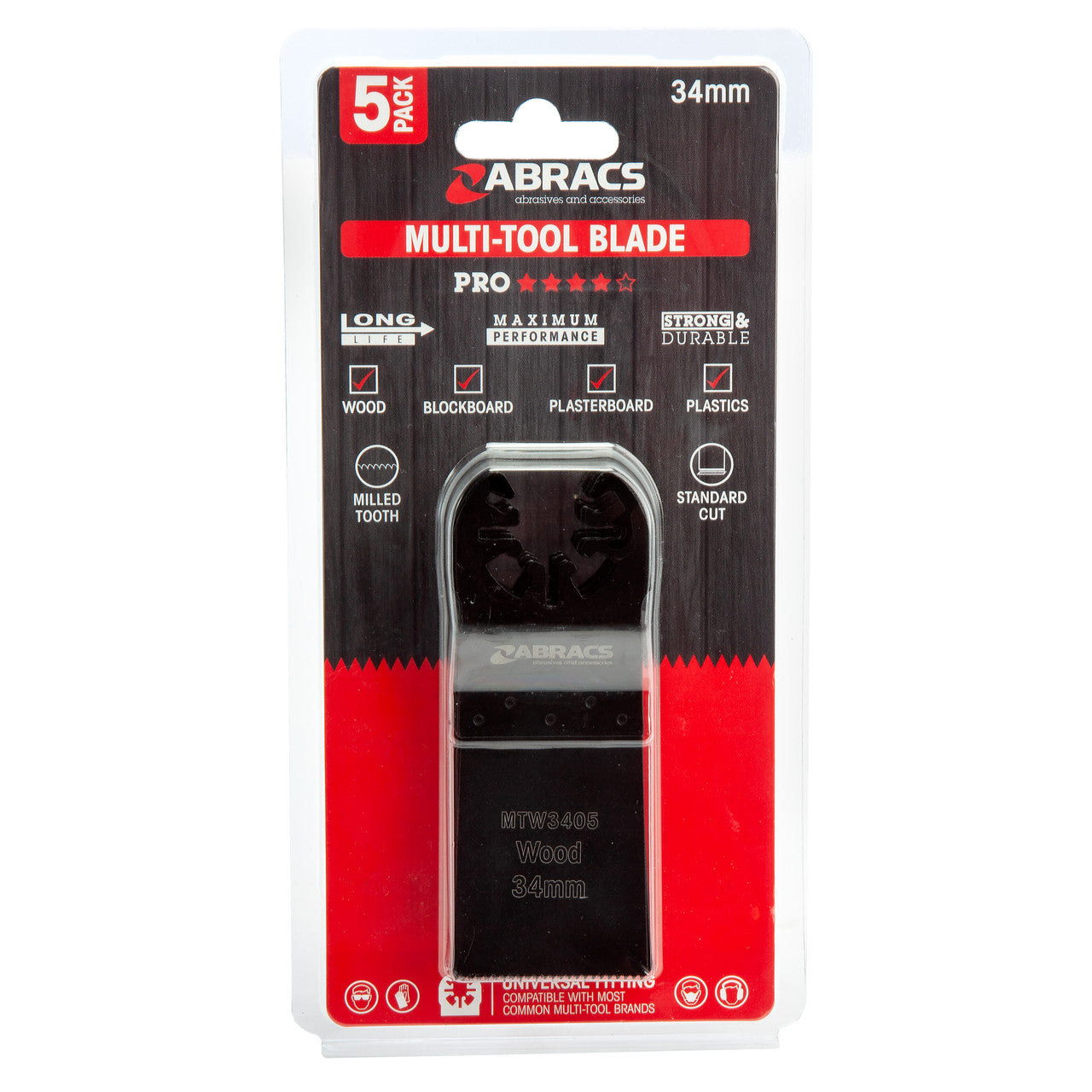 Abracs Pro Multi Tool Blades for Wood MDF Plywood 5 Piece Width 34mm MTW3405