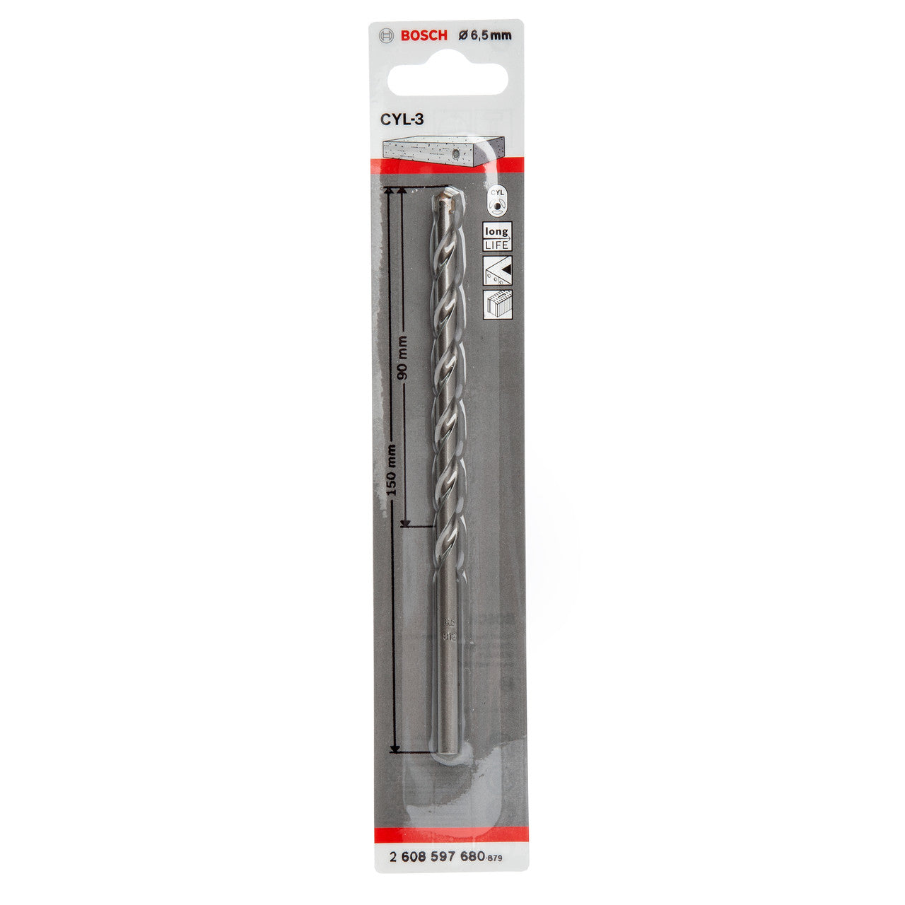 Bosch CYL-3 Silver Percussion Masonry Drill Bit 6.5 x 90 x 150mm 2608597680