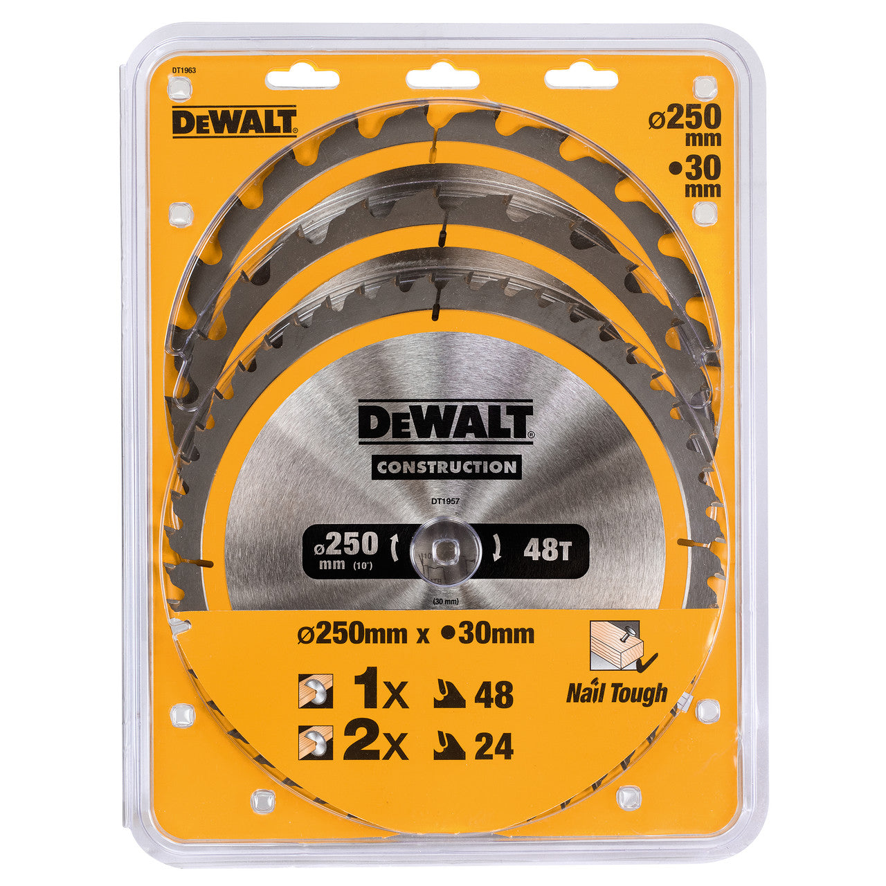 Dewalt Construction Circular Saw Blade Triple Pack 250 x 30mm x 24T & 40T DT1963