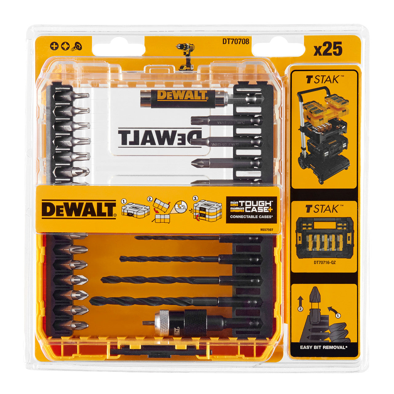 Dewalt Drill and Screwdriver Bit Set in Connectable Case 25 Piece DT70708