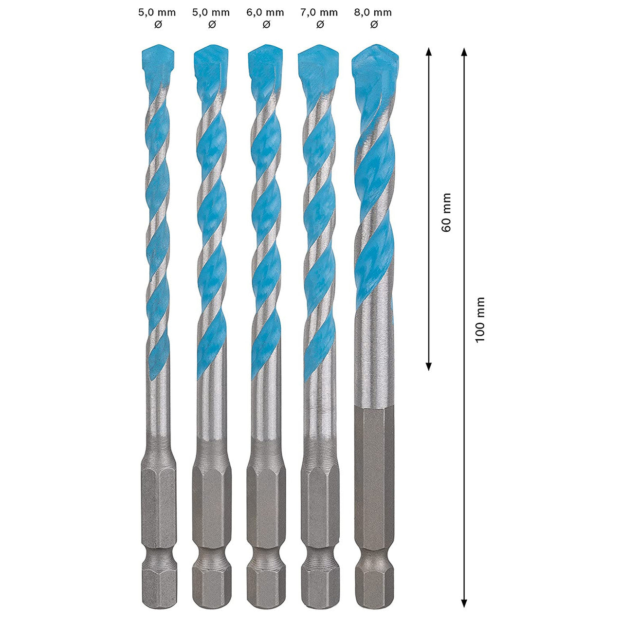 Bosch HEX-9 Multi Construction Drill Bit Set 5.5mm to 8mm 5 Pack 2608900586