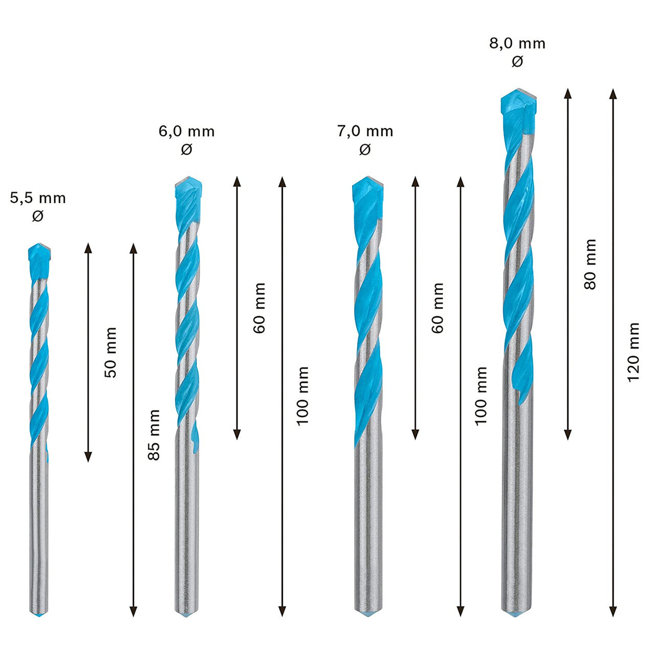 Bosch CYL-9 Multi Construction Drill Bit Set 5.5mm to 8mm 4 Pack 2608900646