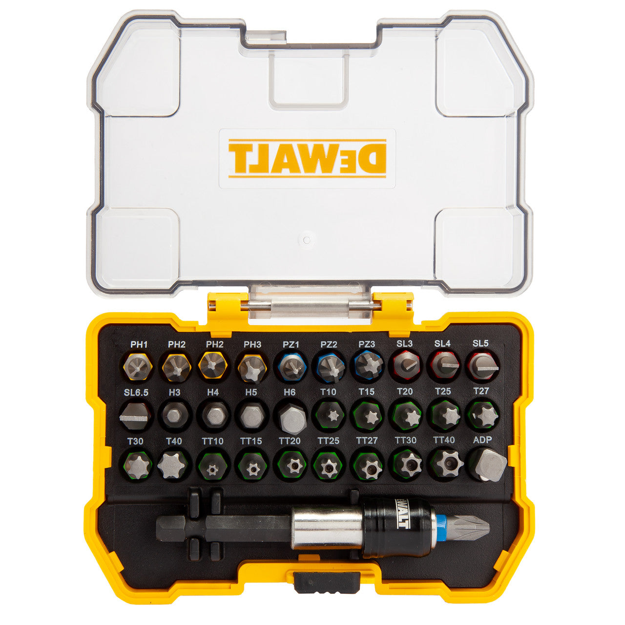 Dewalt Assorted Screwdriver Bit Set 32 Piece Colour Coded Magnetic Holder DT7969