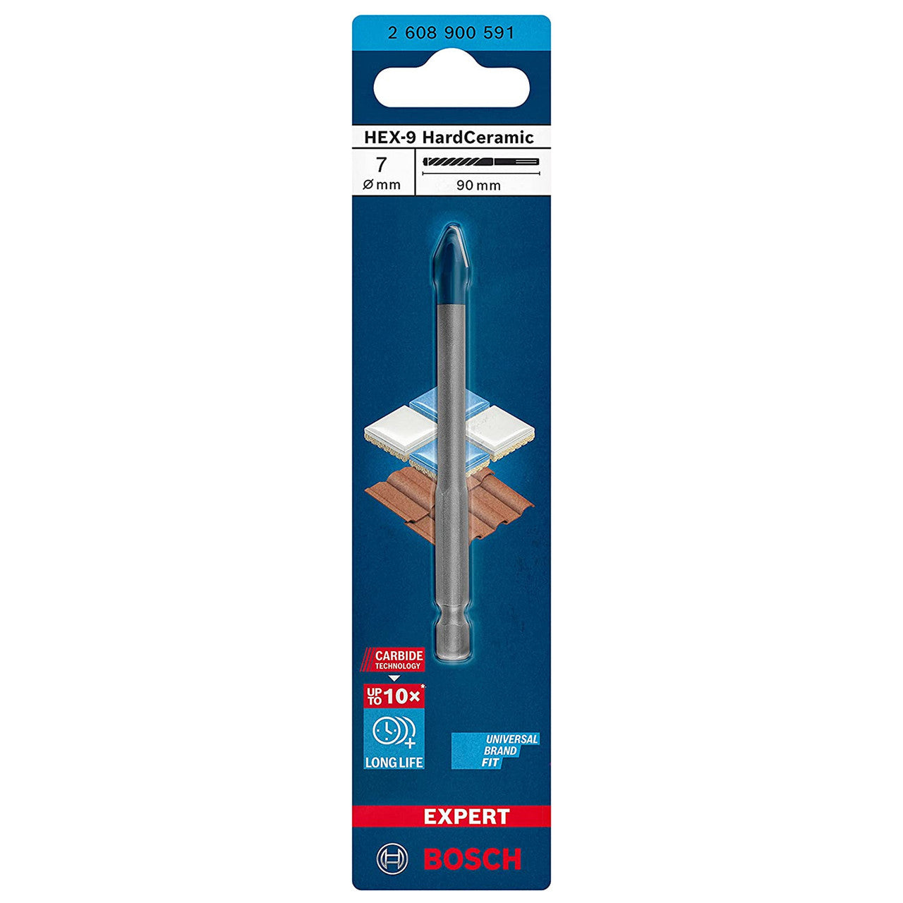 Bosch HEX-9 HardCeramic Tile Drill Bit 7mm 1/4" Hex Drive 2608900591