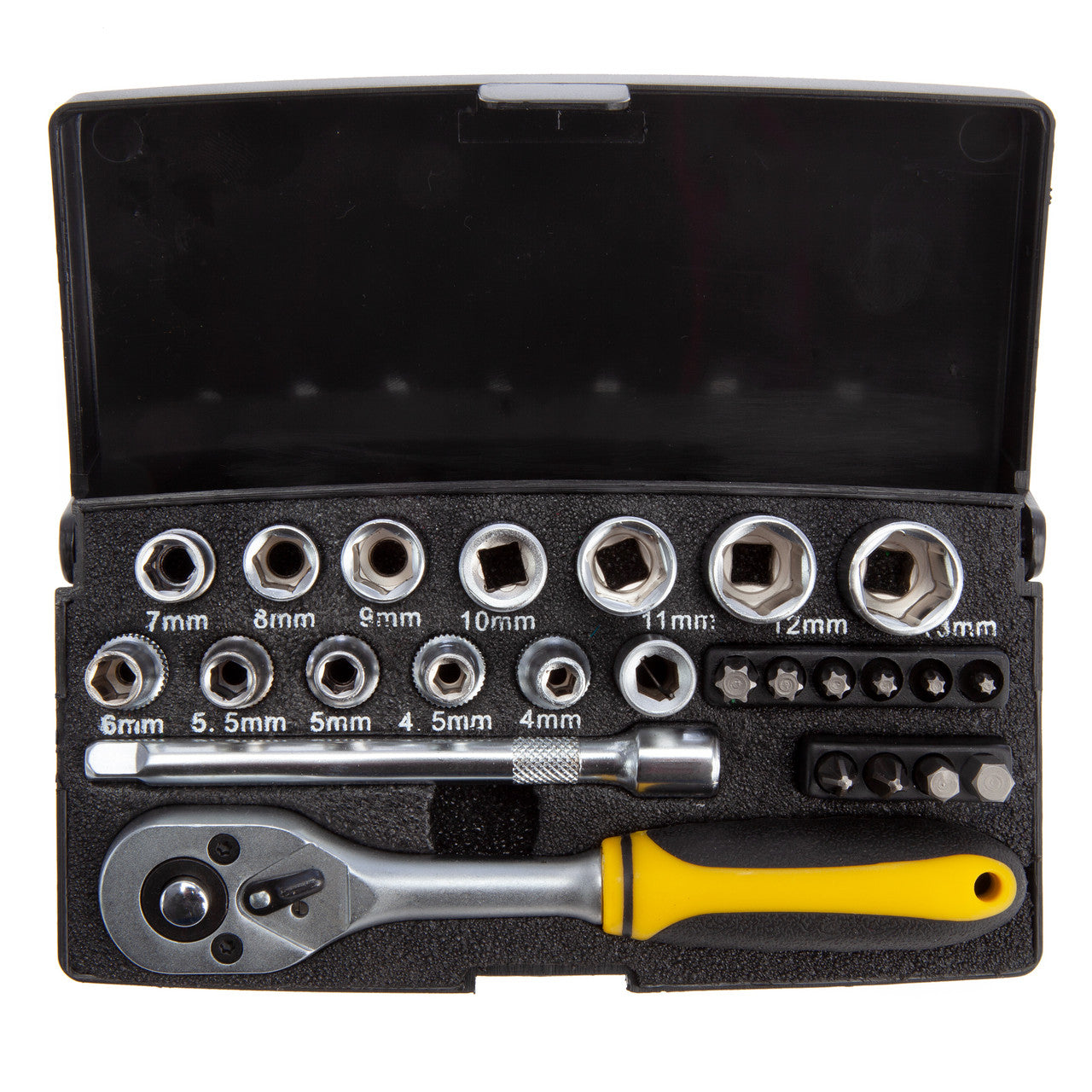 XTrade 1/4in Drive Socket And Bit Set 25 Piece Metric 6 Point Chrome X0900017