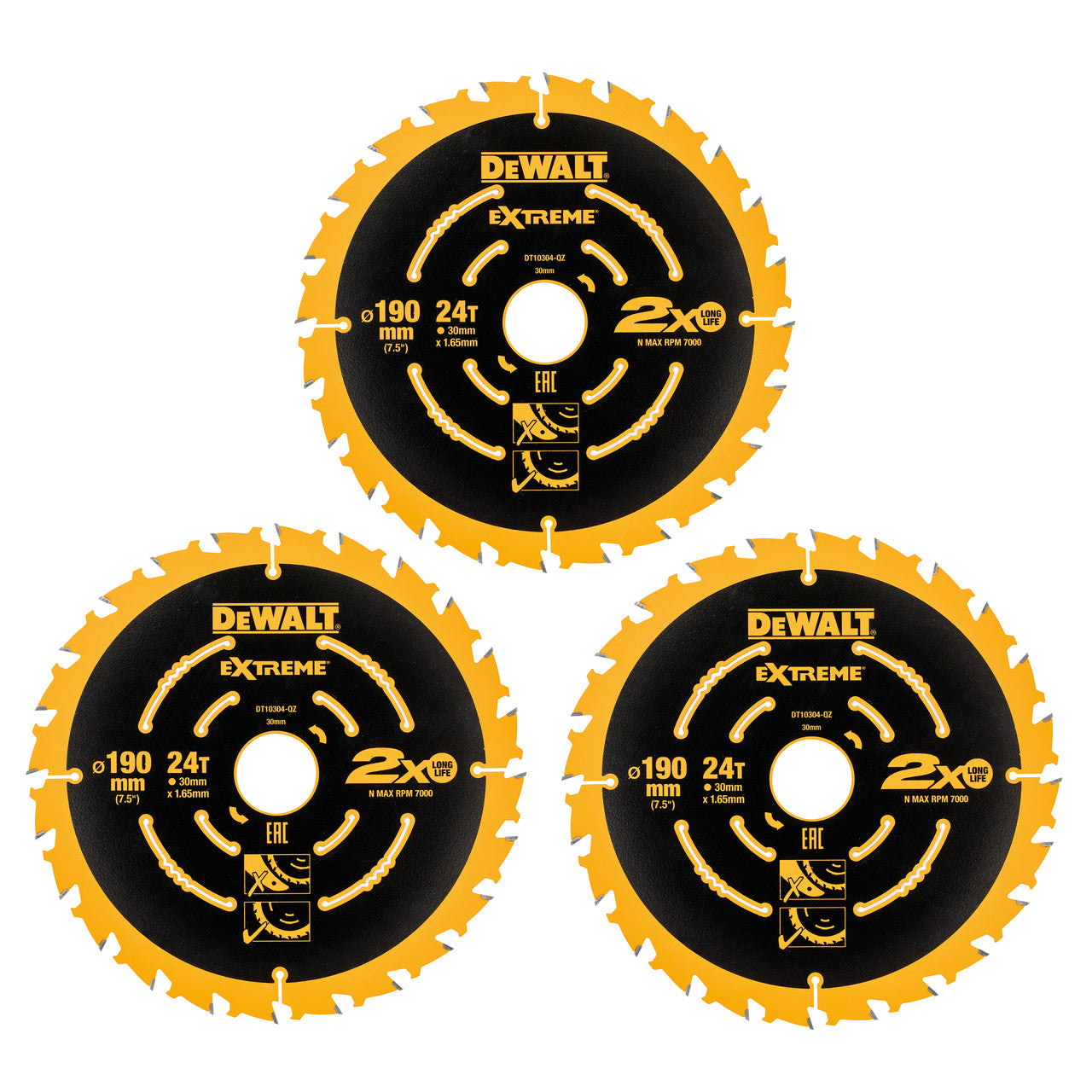 Dewalt Extreme Framing Circular Saw Blades Wood 190 x 30mm x 24T 3 Pk DT10399