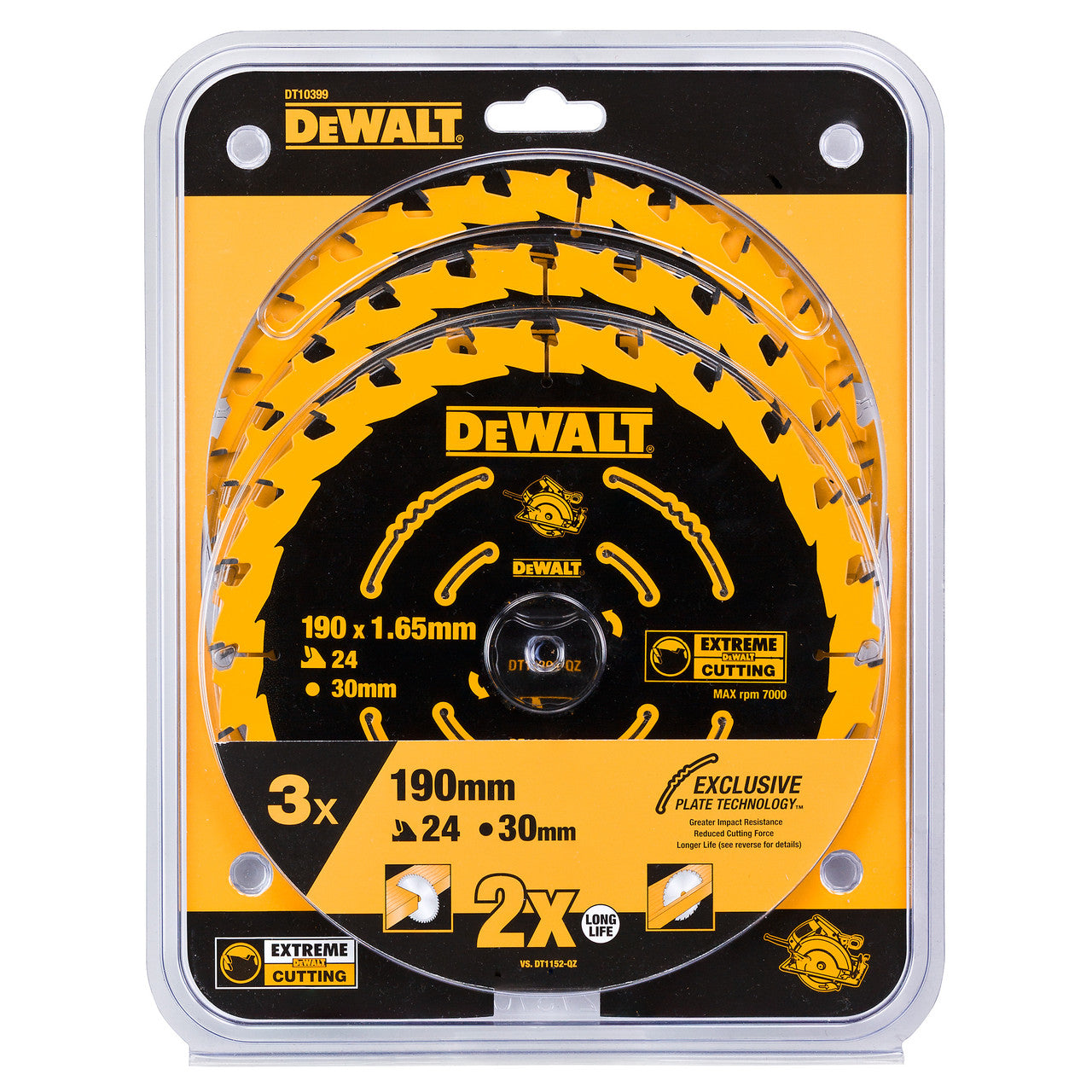 Dewalt Extreme Framing Circular Saw Blades Wood 190 x 30mm x 24T 3 Pk DT10399