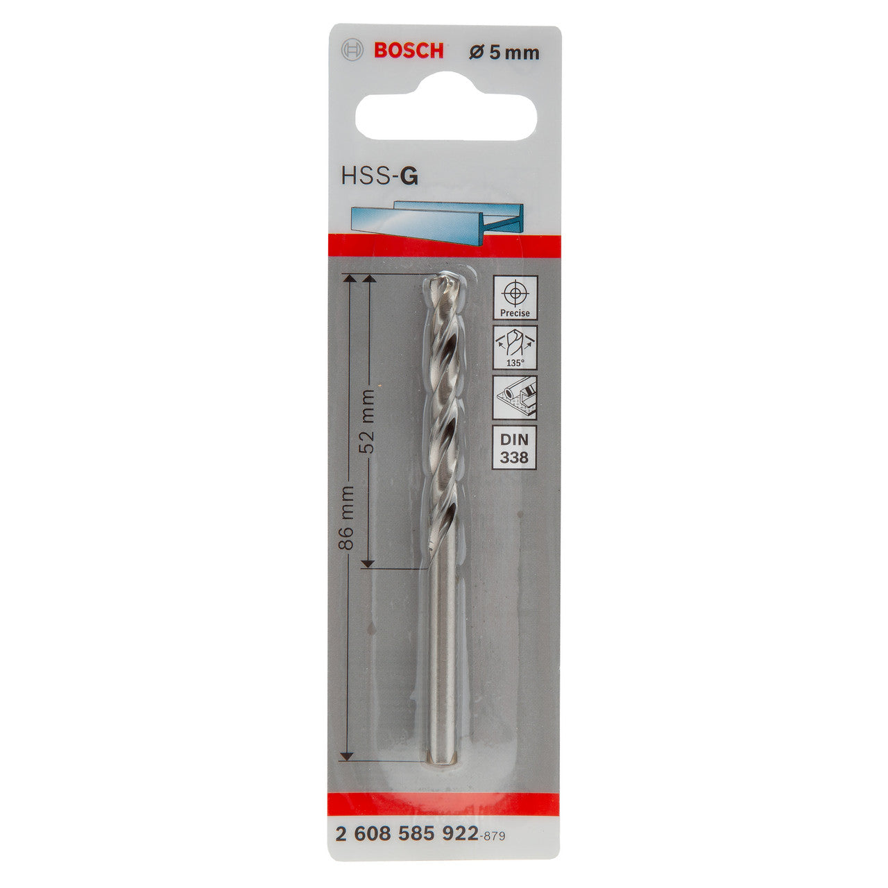 Bosch HSS-G Drill Bit for Metal 5mm x 86mm split-point tip 2608585922