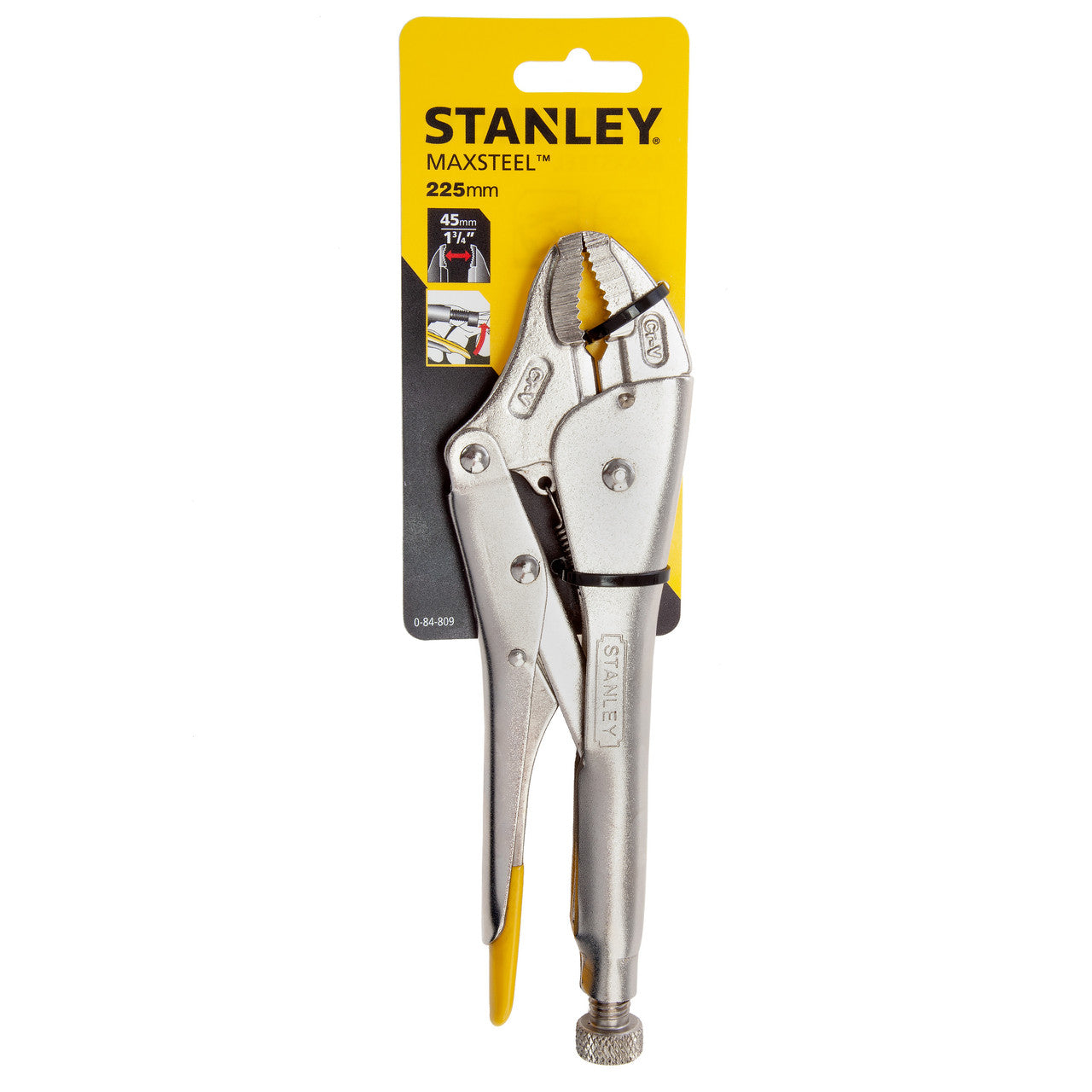 Stanley 225mm Curved Jaw Locking Pliers MaxSteel Built-in wire cutter 0-84-809
