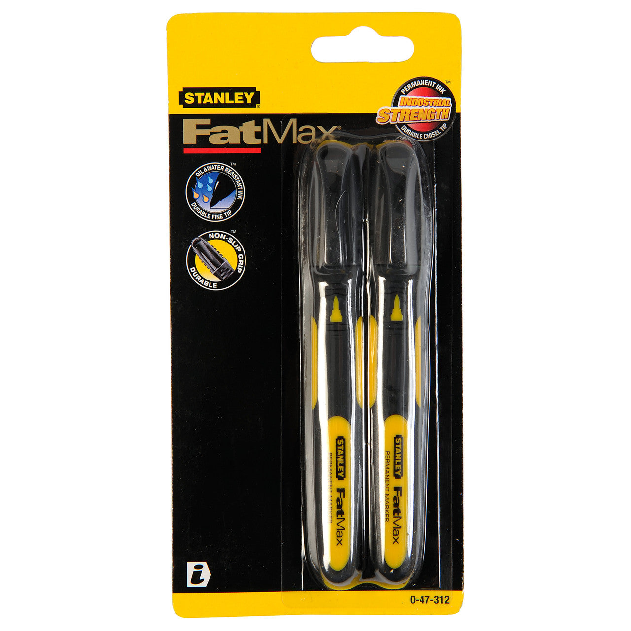 Stanley FatMax Black Permanent Markers Fine Tip 2 Pack All Weather Use 0-47-312