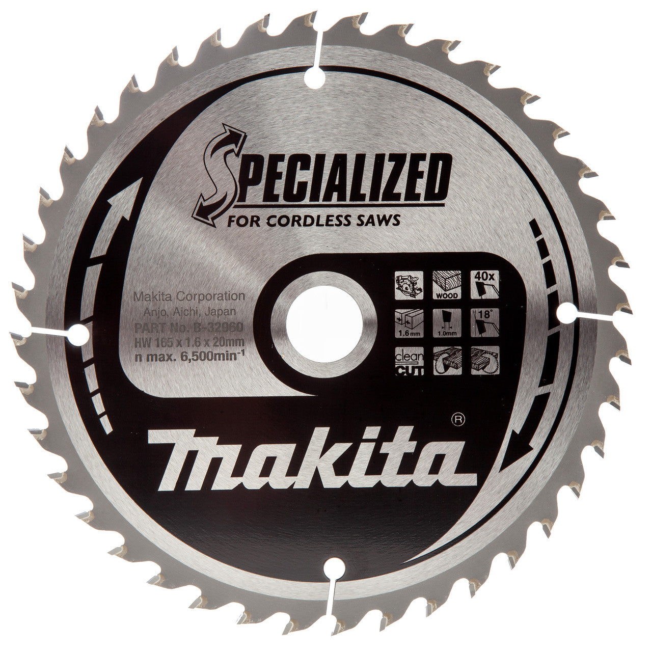 Makita Specialized Circular Saw Blade for Cordless Saws 165 x 20mm x 40T B-32960