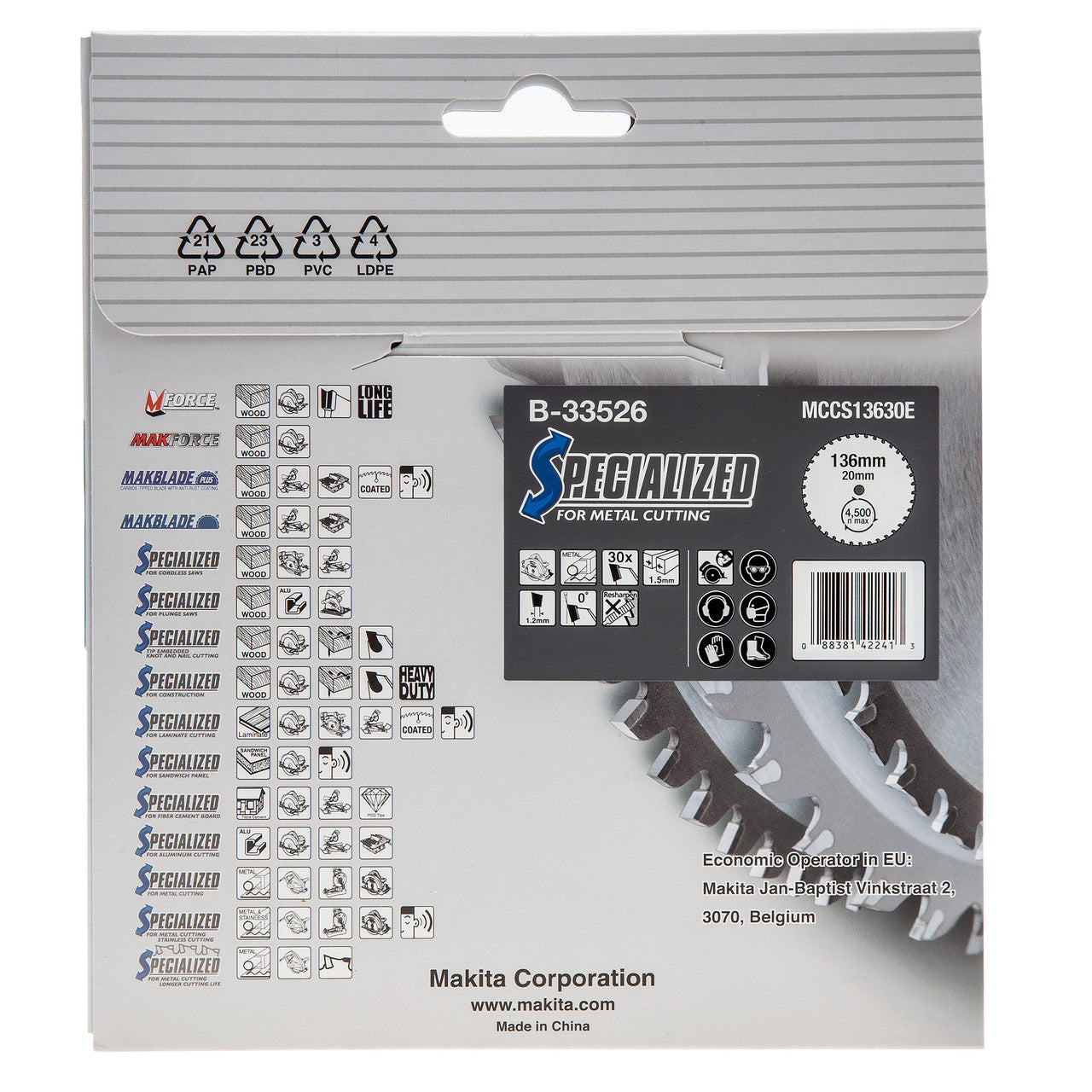 Makita Metal Cutting Circular Saw Blade 136mm x 20mm x 30T B-33526