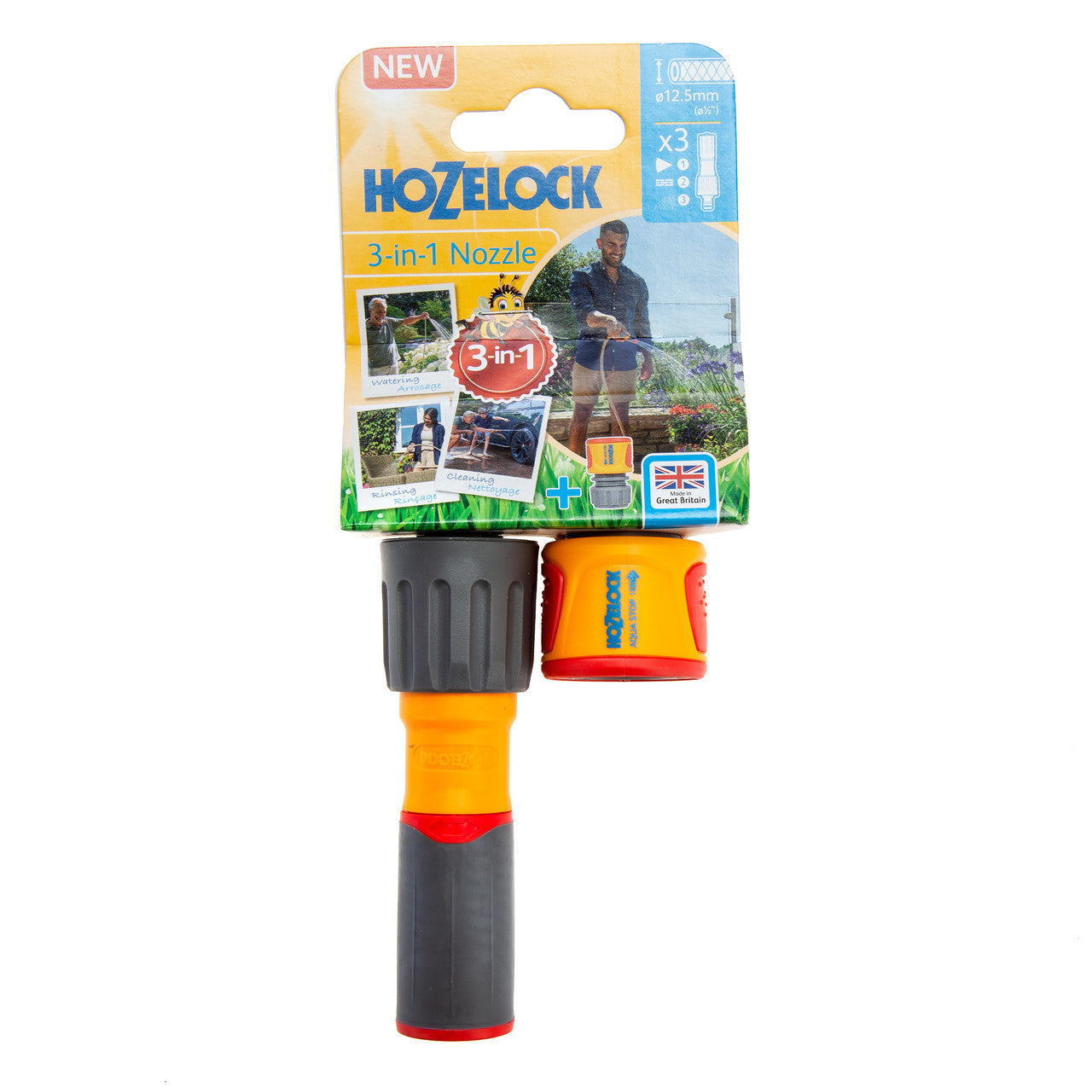 Hozelock 3 in 1 Nozzle and AquaStop Water Hose Connectors 100-100-226