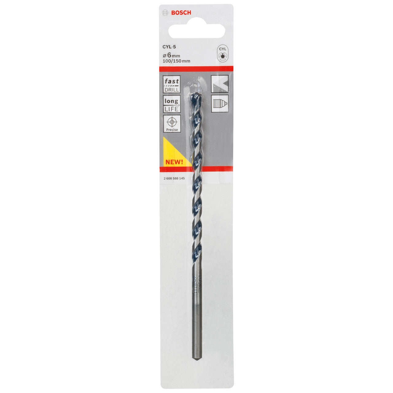 Bosch CYL-5 Concrete Drill Bit 6 x 100 x 150mm 2 Flute Red Friction 2608588145