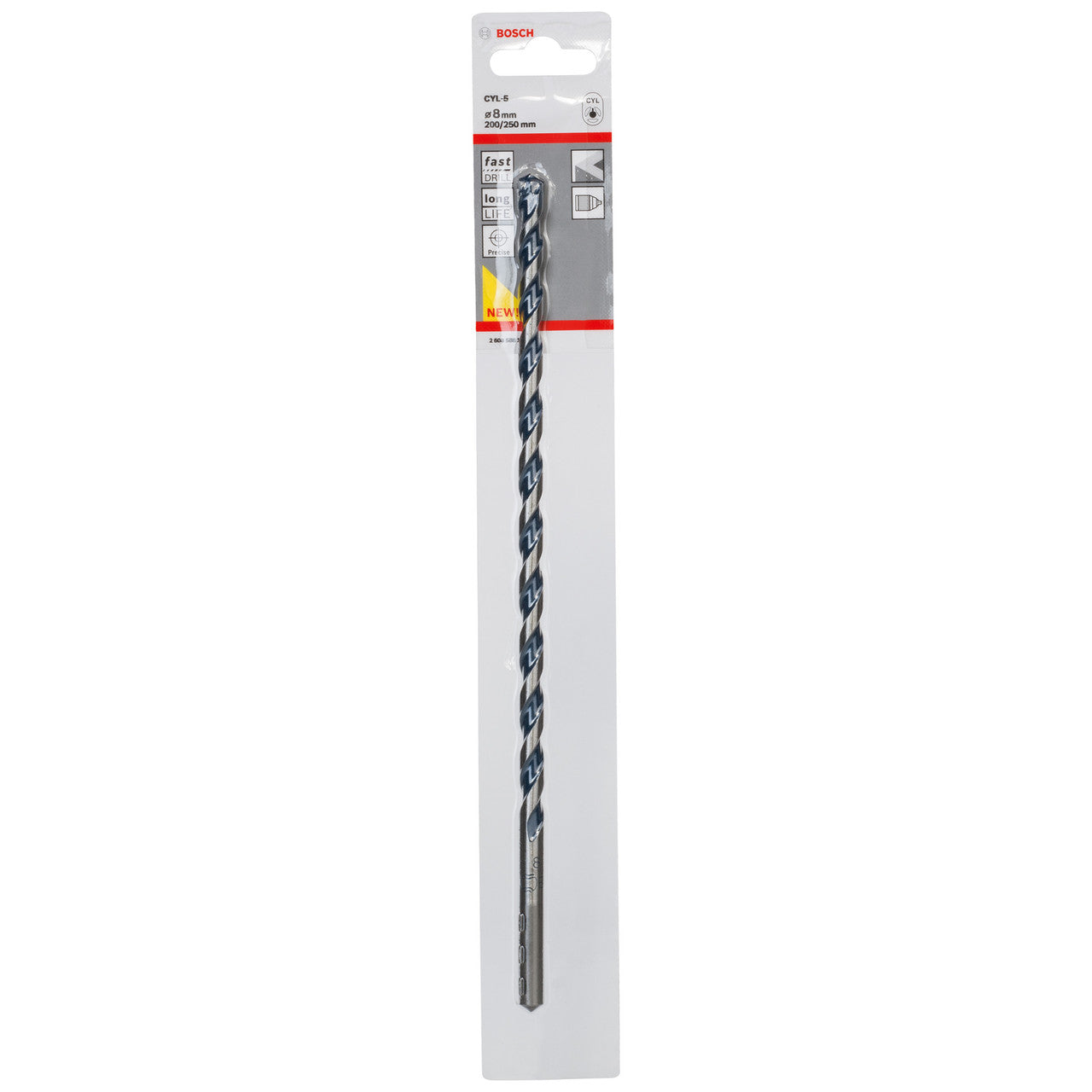 Bosch CYL-5 Concrete Drill Bit 8 x 200 x 250mm 2 Flute Red Friction 2608588153