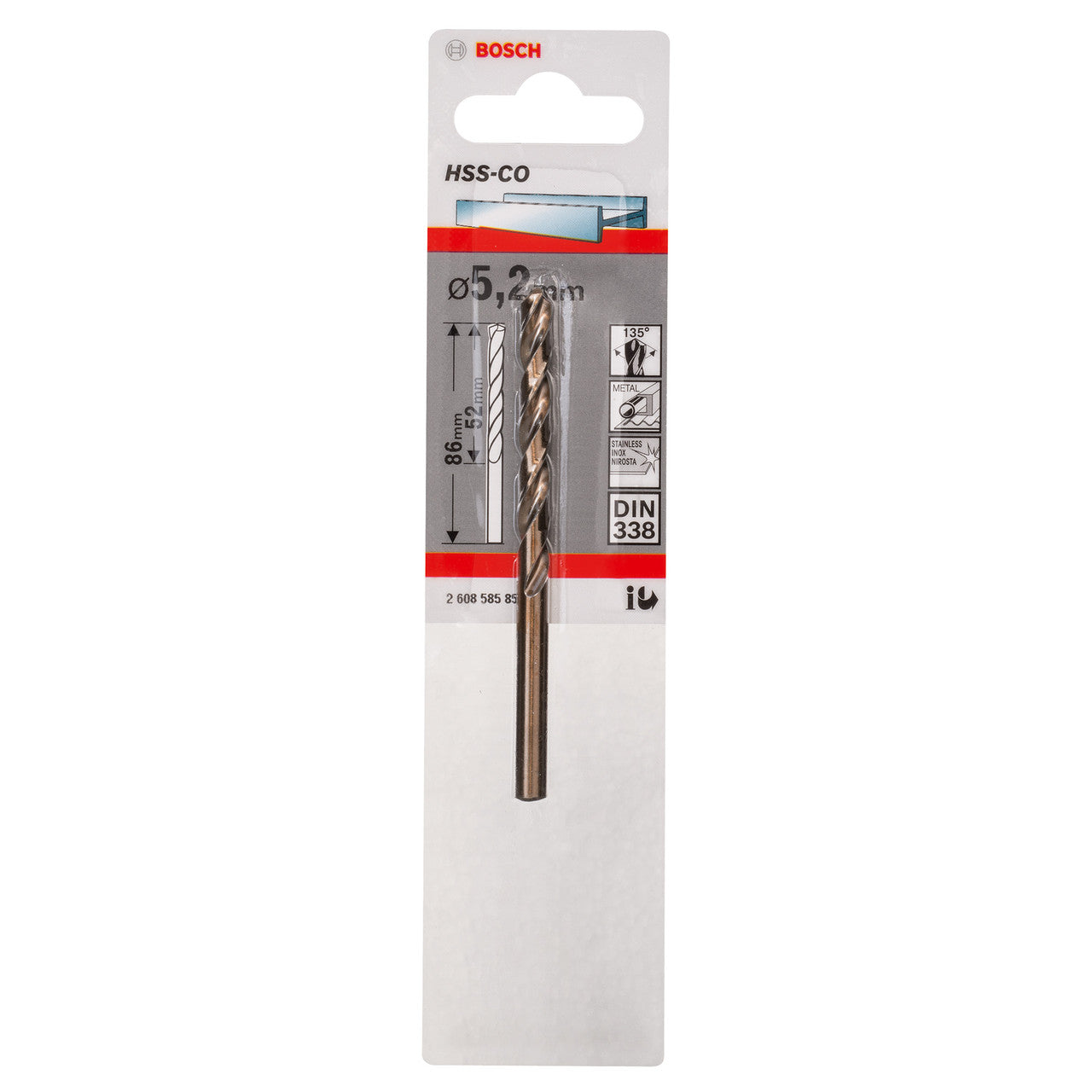 Bosch HSS-Co Cobalt Alloy Metal Drill Bit 5.2mm x 52mm x 86mm 2608585853