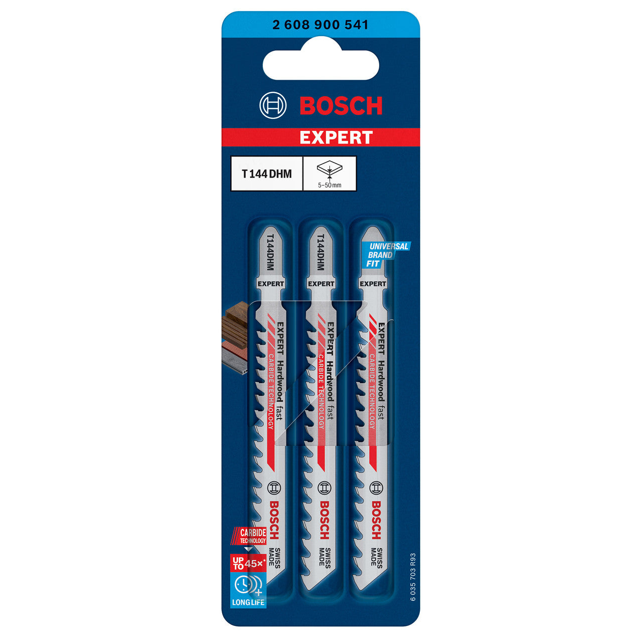 Bosch Expert for Hardwood Fast Jigsaw Blades 3 Pack T144DHM