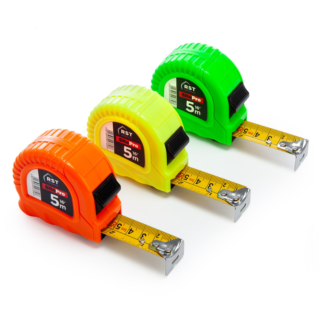 RST Hi-Viz Measuring Tape 16’ / 5m Box of 12 23mm Wide Blade With Pause RSTDIS50