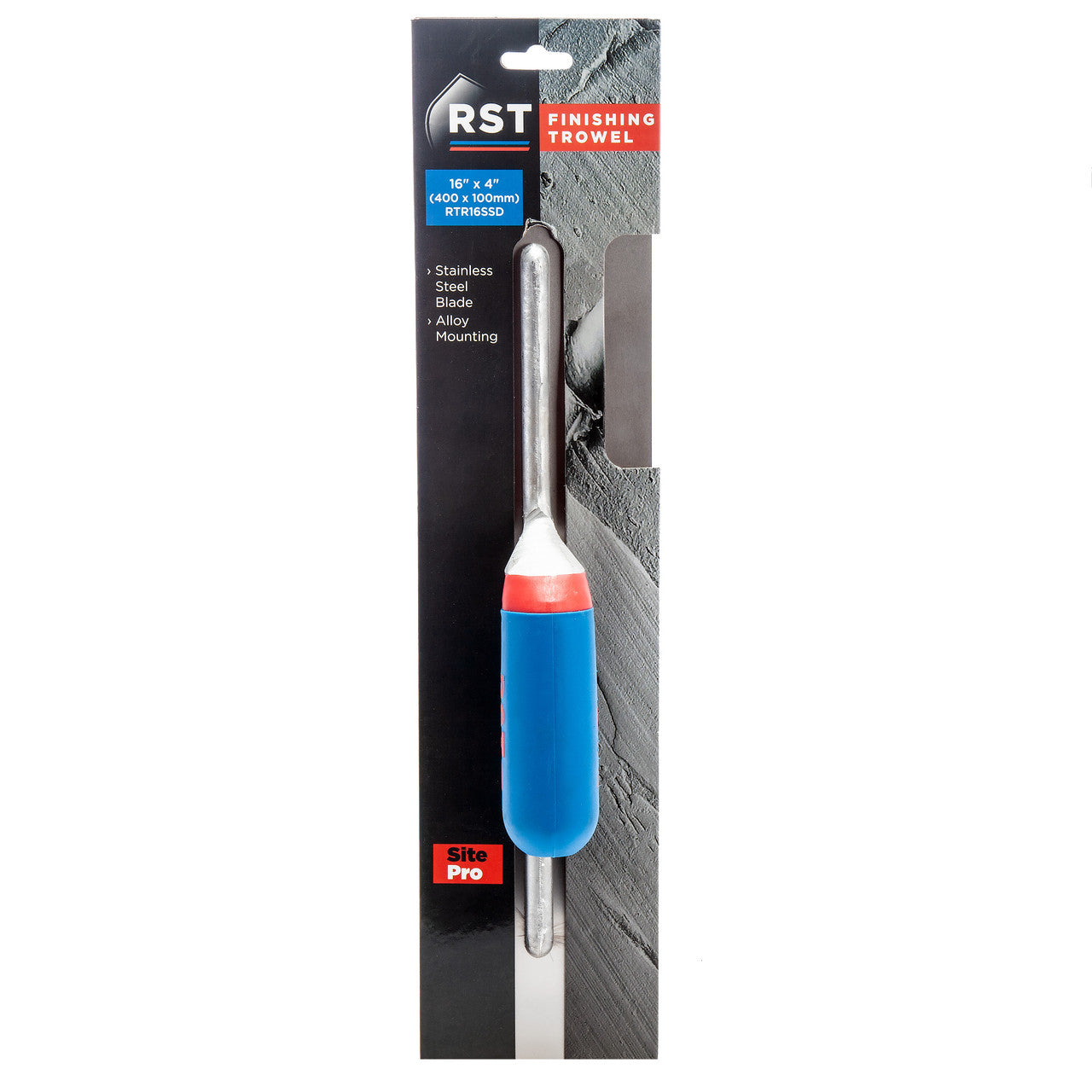 RST Stainless Steel Finishing Trowel With Soft Touch Handle 16 x 4in RTR16SSD