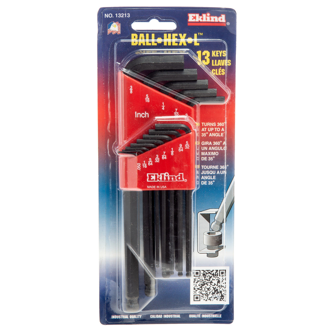 Eklind 13213 Imperial Ball-End Hex-L Long Series Key Set 13 Piece (.050 - 3/8")
