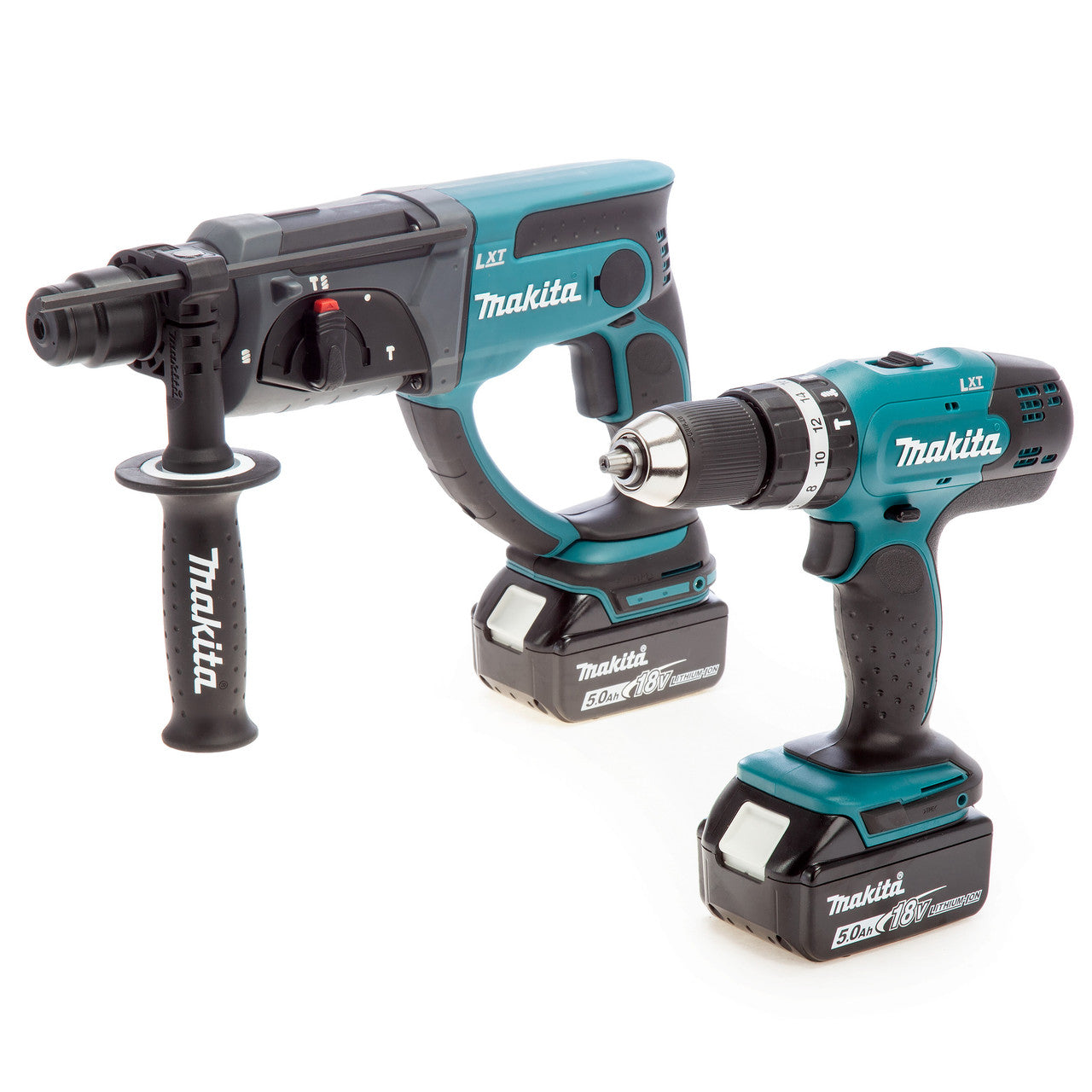 Makita 18V LXT Twin Pack Combi Drill Rotary Hammer 2 x 5.0Ah Batteries DLX2025T
