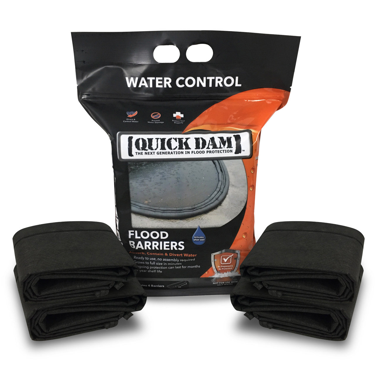 Quick Dam Water Activated Flood Barriers 1.5m 5ft Pack of 4 QD65-4