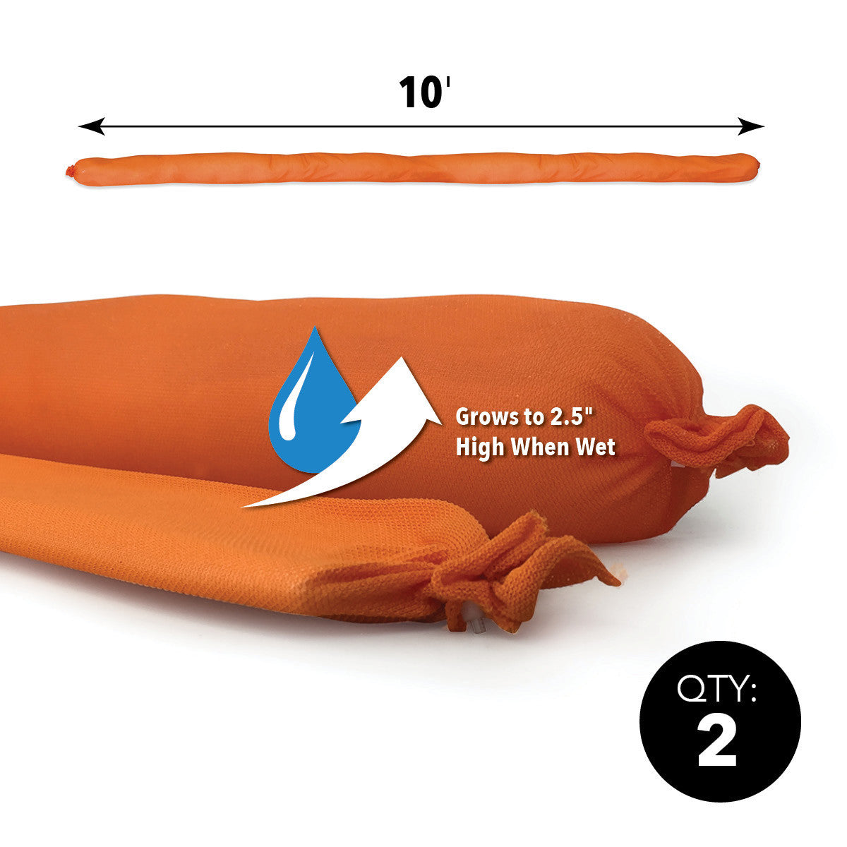 Quick Dam Indoor Hi Vis Water Dams 3m/10ft 2 Pack Absorbs 3.1 Gal each WUB210-2