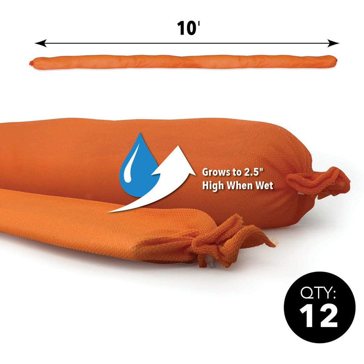 Quick Dam Indoor Hi Vis Water Dams 3m 10ft 12 Pk Absorbs 3.1 Gal Each WUB210-12