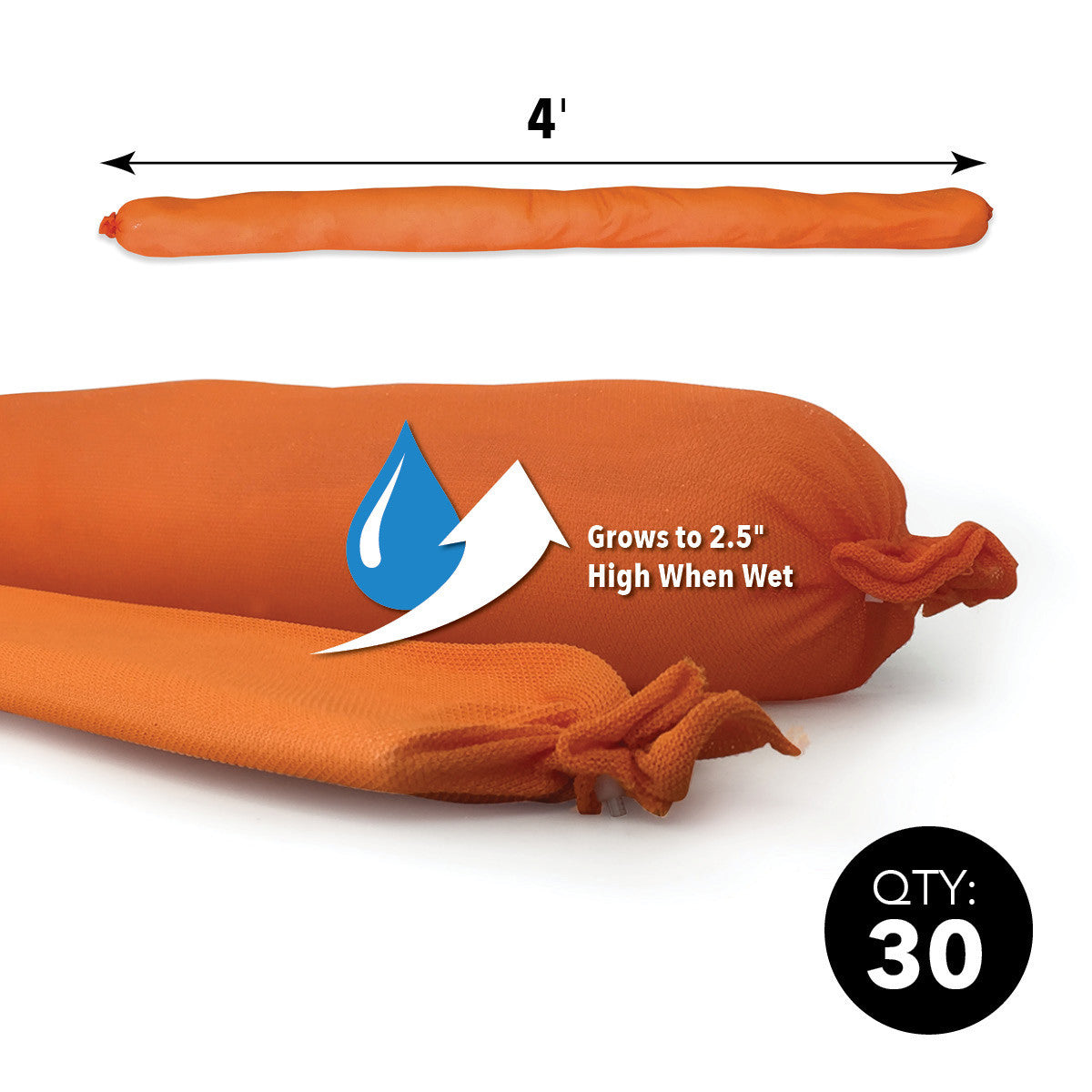 Quick Dam Indoor Hi Vis Water Dams 1.2m 4ft Pack of 30 Absorbs 1.5 gall WUB24-30