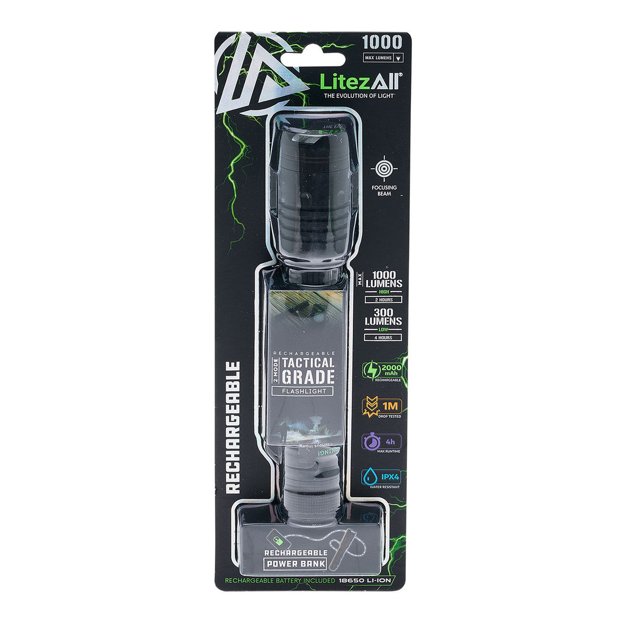 LitezAll Rechargeable Tactical Torch with Power Bank 1000 Lumens 22668