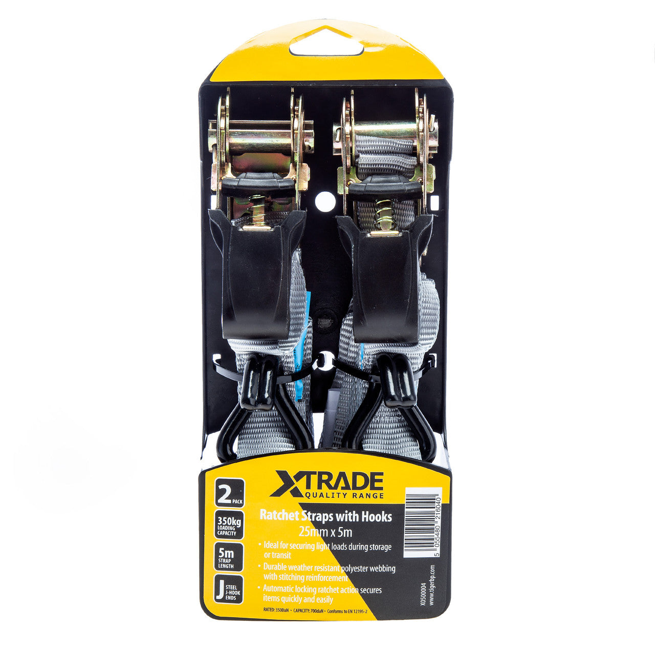 XTrade Ratchet Straps with Hooks 25mm x 5m Twin Pack Capacity 500daN X0500004