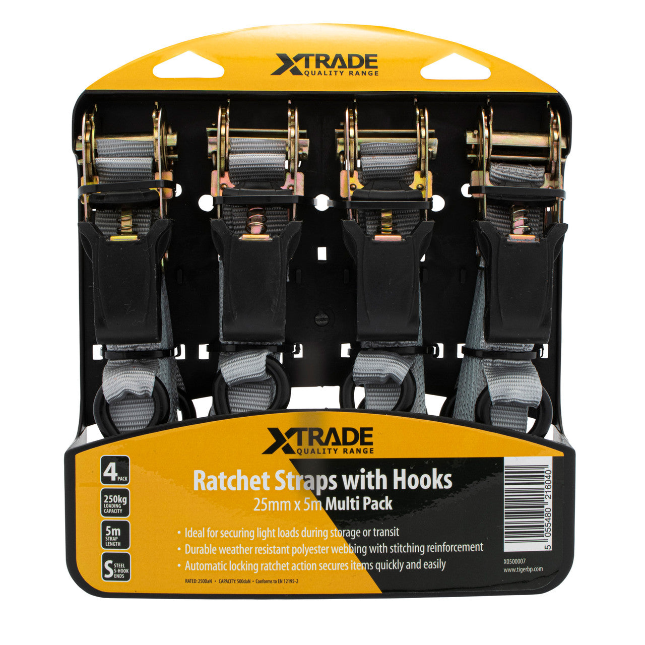 XTrade Ratchet Straps with Hooks 25mm x 5m Multi Pack Capacity 500daN X0500007