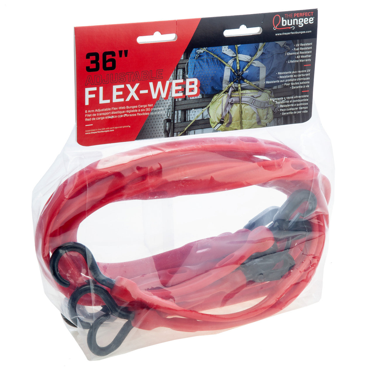 The Perfect Bungee Adjustable 6 Strap Flex Web Bungee Red 3.65m x 3.65m FW36-6R