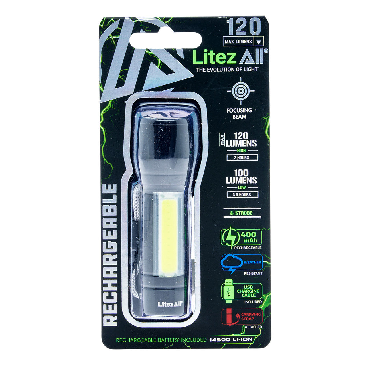 LitezAll Mini Rechargeable Torch and Task Light 120 Lumens Lithium Ion 24556