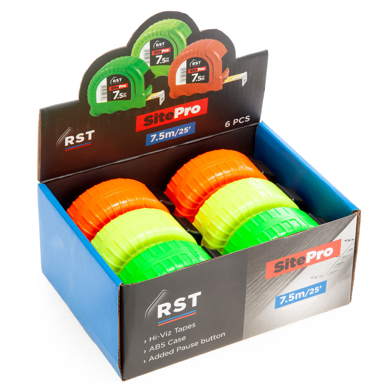 RST RST Metric Imperial SitePro Hi-Viz Measuring Tapes 7.5m 25ft Box Of 6 RSTDIS75