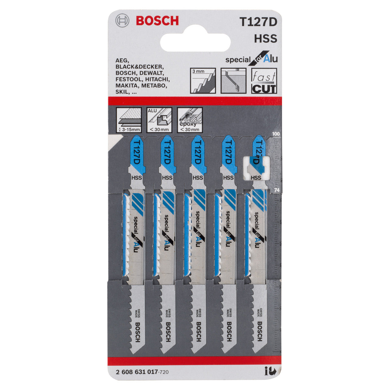 Bosch Special Jigsaw Blades for Aluminium 5 Pack T127D